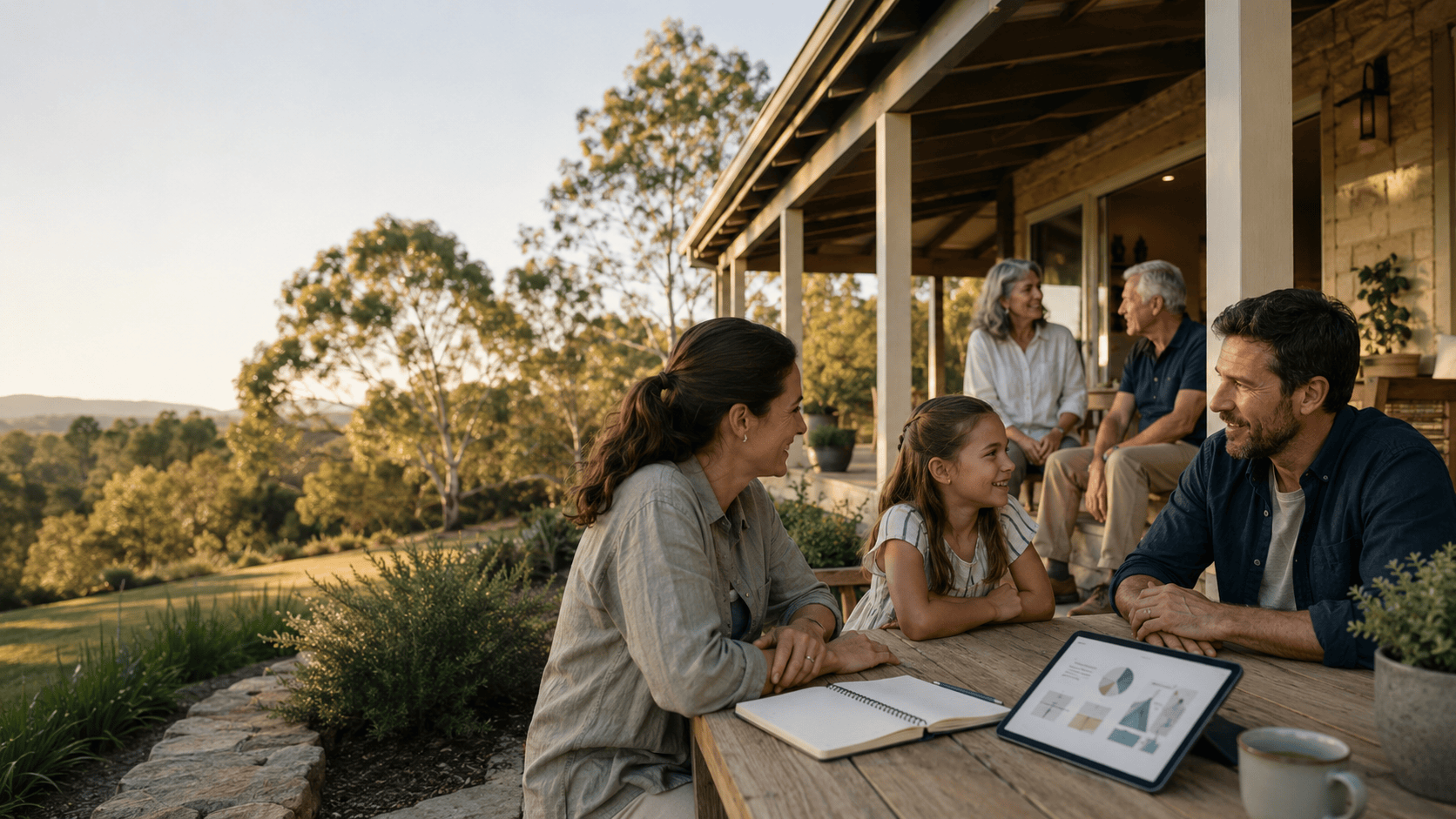 Australian family discussing property and long-term plans at home